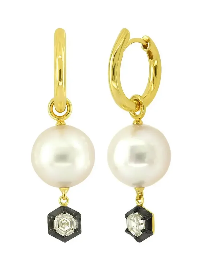 Diamond Pearl Drop Earrings Diamond Pearl Drop Earrings