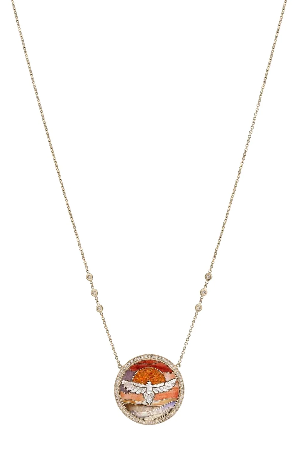 Diamond Pearl Thunderbird Scenic Necklace
