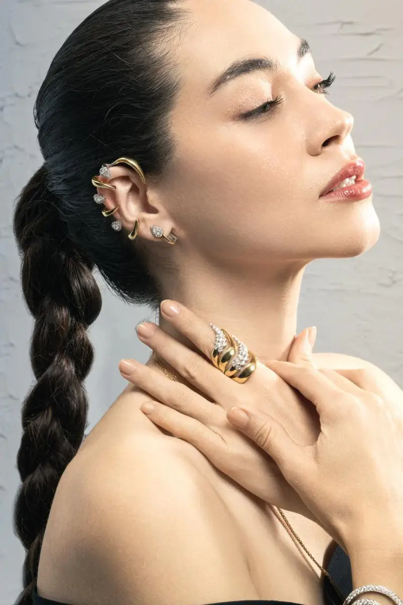 YEPREM Diamond Round Pear Golden Strada Earrings | Thumbnail 2 YEPREM Diamond Round Pear Golden Strada Earrings | Thumbnail 2