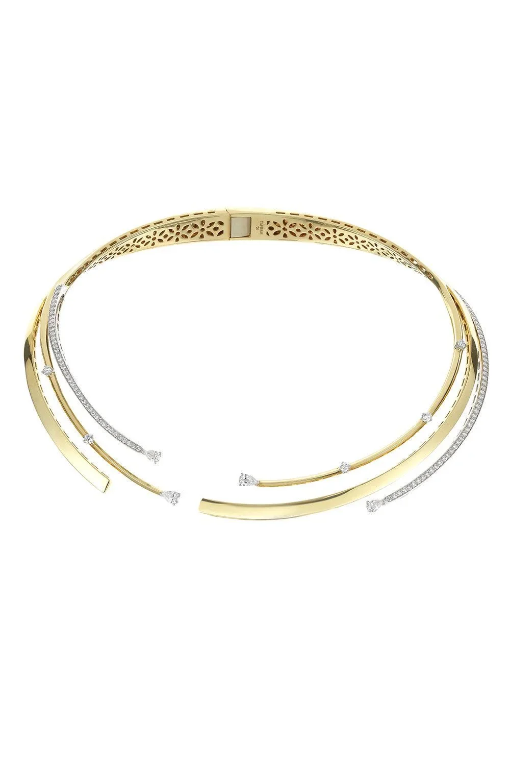 Diamond Round Pear Golden Strada Statement Collar Necklace Diamond Round Pear Golden Strada Statement Collar Necklace