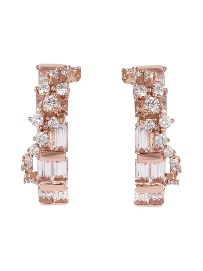 Diamond Scatter Baguette Hoop Earrings