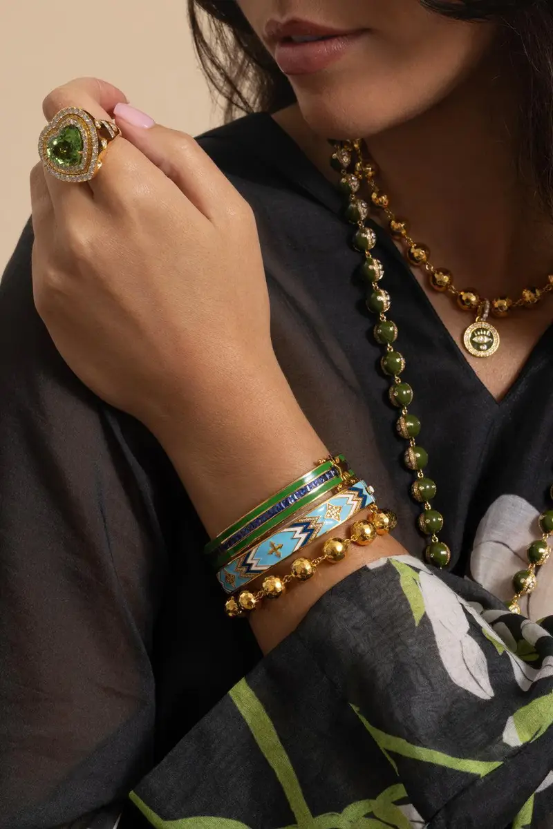 BUDDHA MAMA Diamond Sky Blue Cross Bangle Bracelet | Thumbnail 4