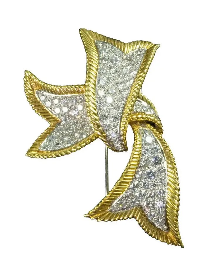 Diamond Small Ribbon Brooch