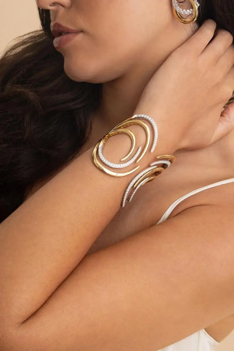 YEPREM Diamond Swirl Golden Strada Open Cuff Bracelet | Thumbnail 3 YEPREM Diamond Swirl Golden Strada Open Cuff Bracelet | Thumbnail 3