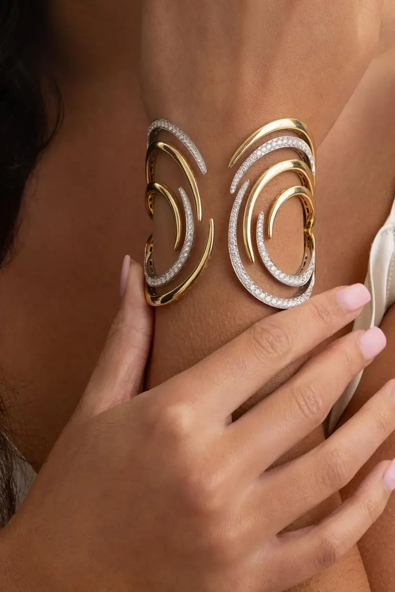 YEPREM Diamond Swirl Golden Strada Open Cuff Bracelet | Thumbnail 4 YEPREM Diamond Swirl Golden Strada Open Cuff Bracelet | Thumbnail 4