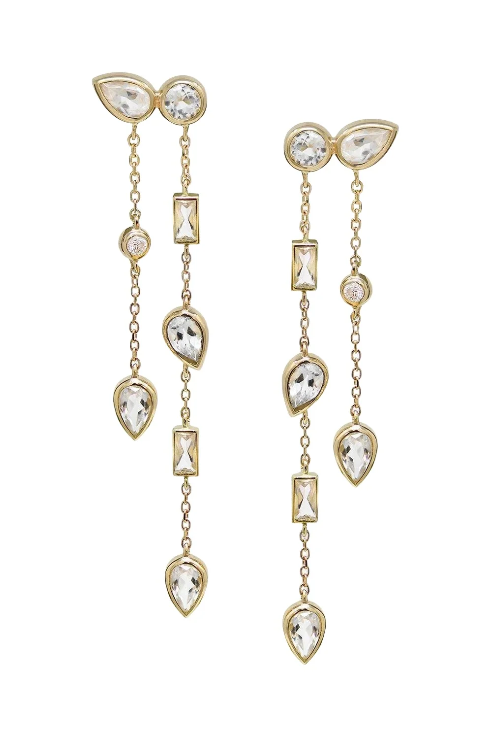Anzie Diamond Topaz Double Chain Chandelier Cléo Eliana Earrings