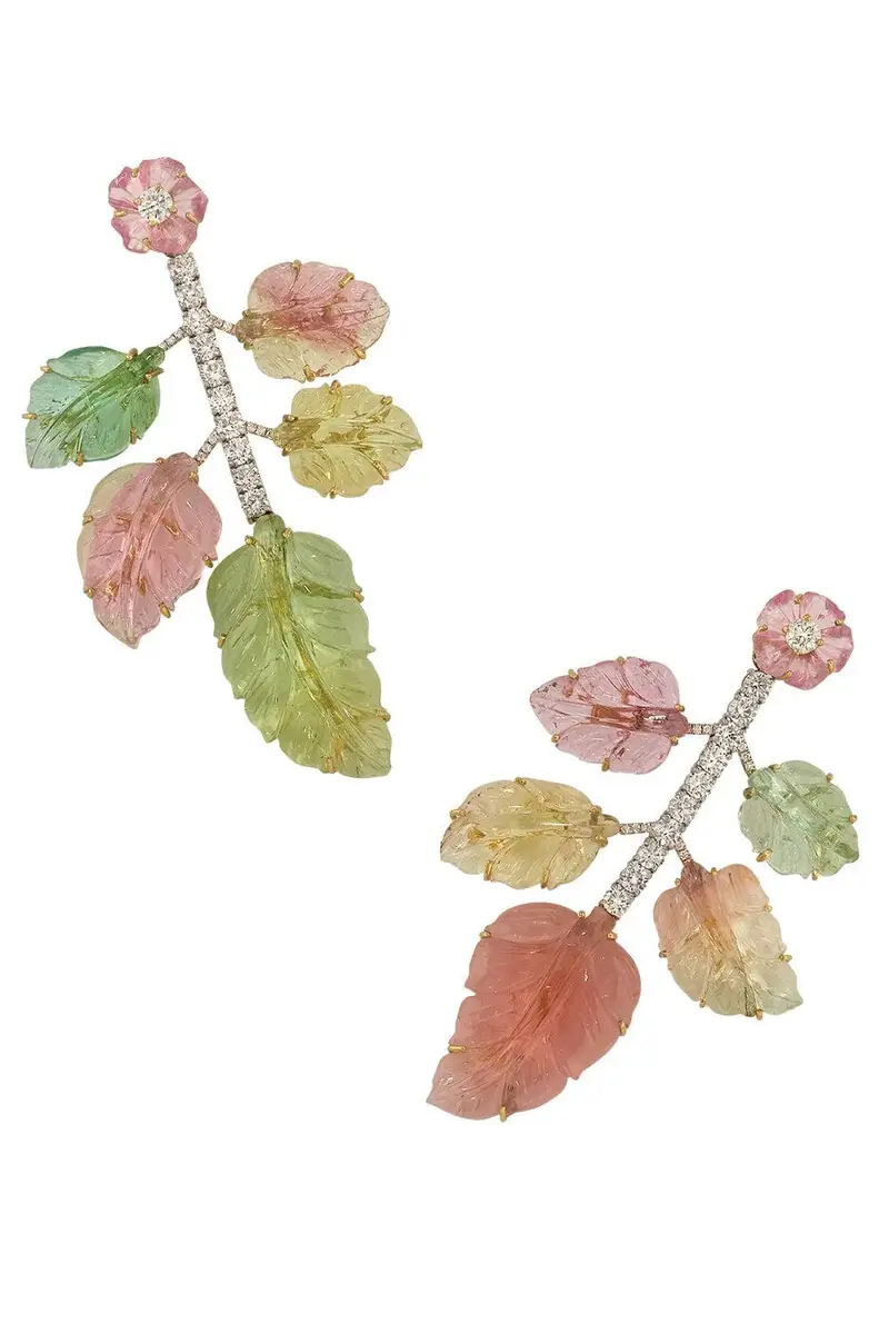 IRENE NEUWIRTH JEWELRY Diamond Tourmaline Flower Leaves Earrings | Image 1 IRENE NEUWIRTH JEWELRY Diamond Tourmaline Flower Leaves Earrings | Image 1