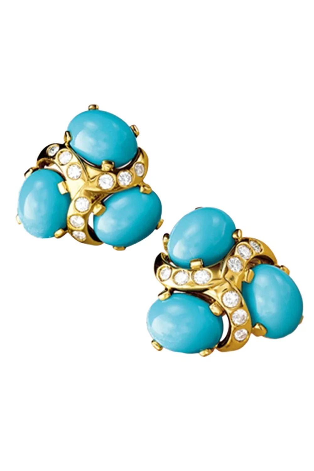 Diamond Turquoise Three Stone Earrings Diamond Turquoise Three Stone Earrings
