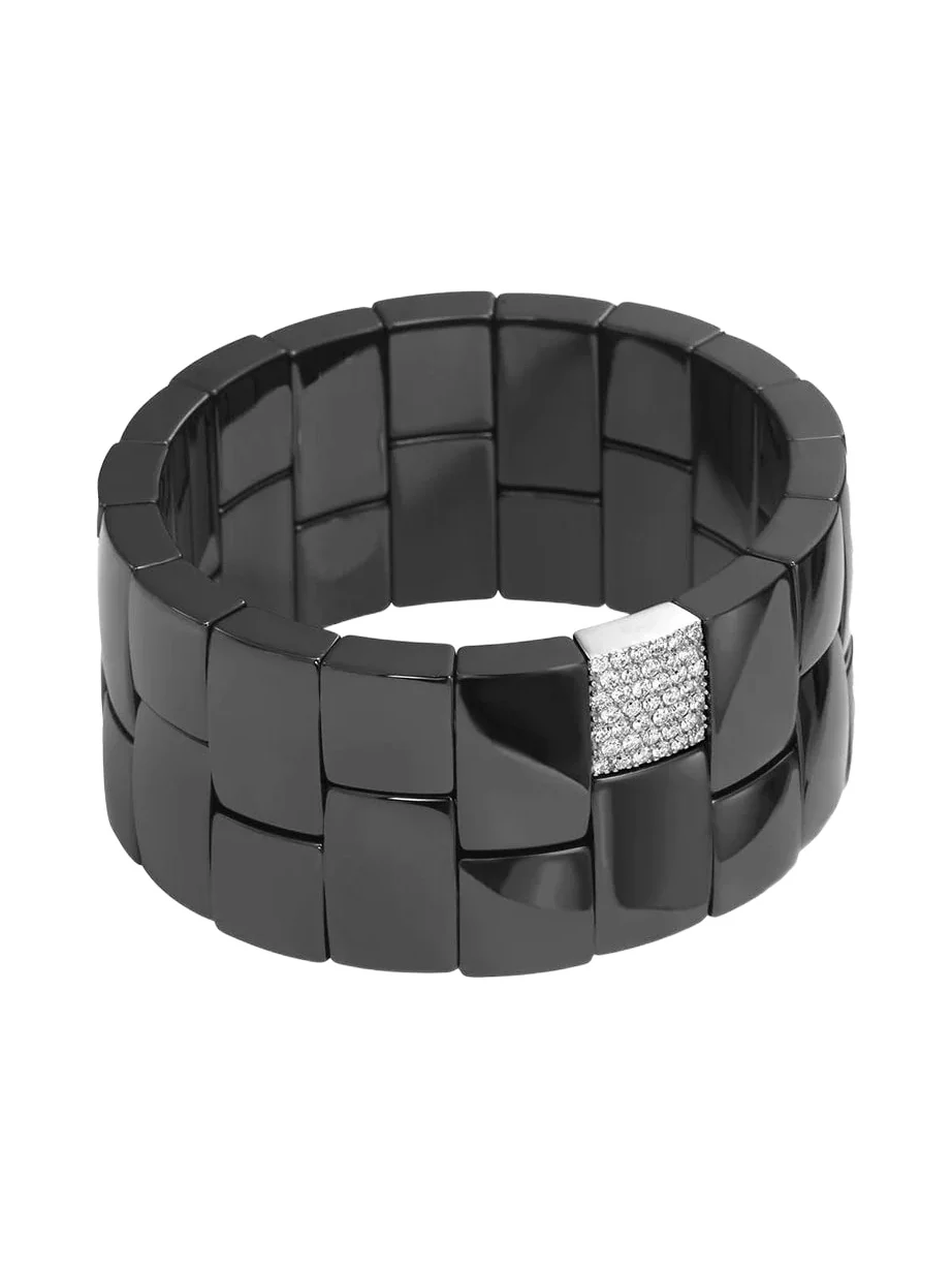 ROBERTO DEMEGLIO Domino 2 Row Black Ceramic Stretch Bracelet