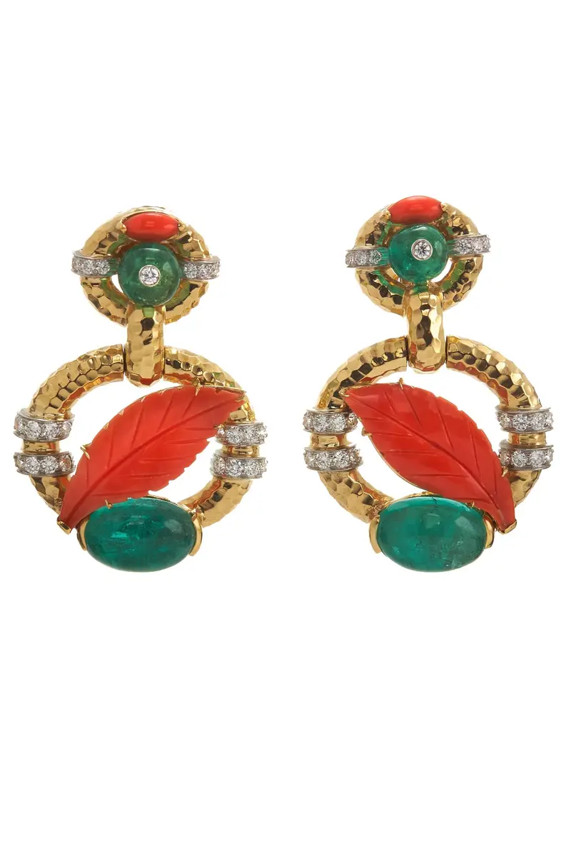 DAVID WEBB Emerald and Coral Leaf Earrings | Image 1 DAVID WEBB Emerald and Coral Leaf Earrings | Image 1