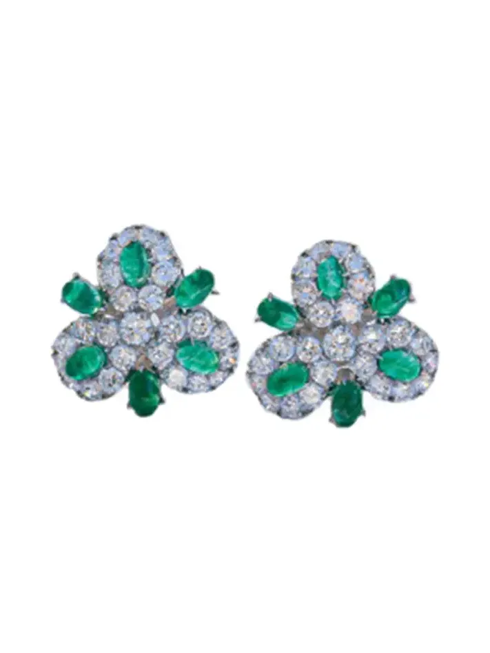 Emerald Cabochon Cluster Earrings