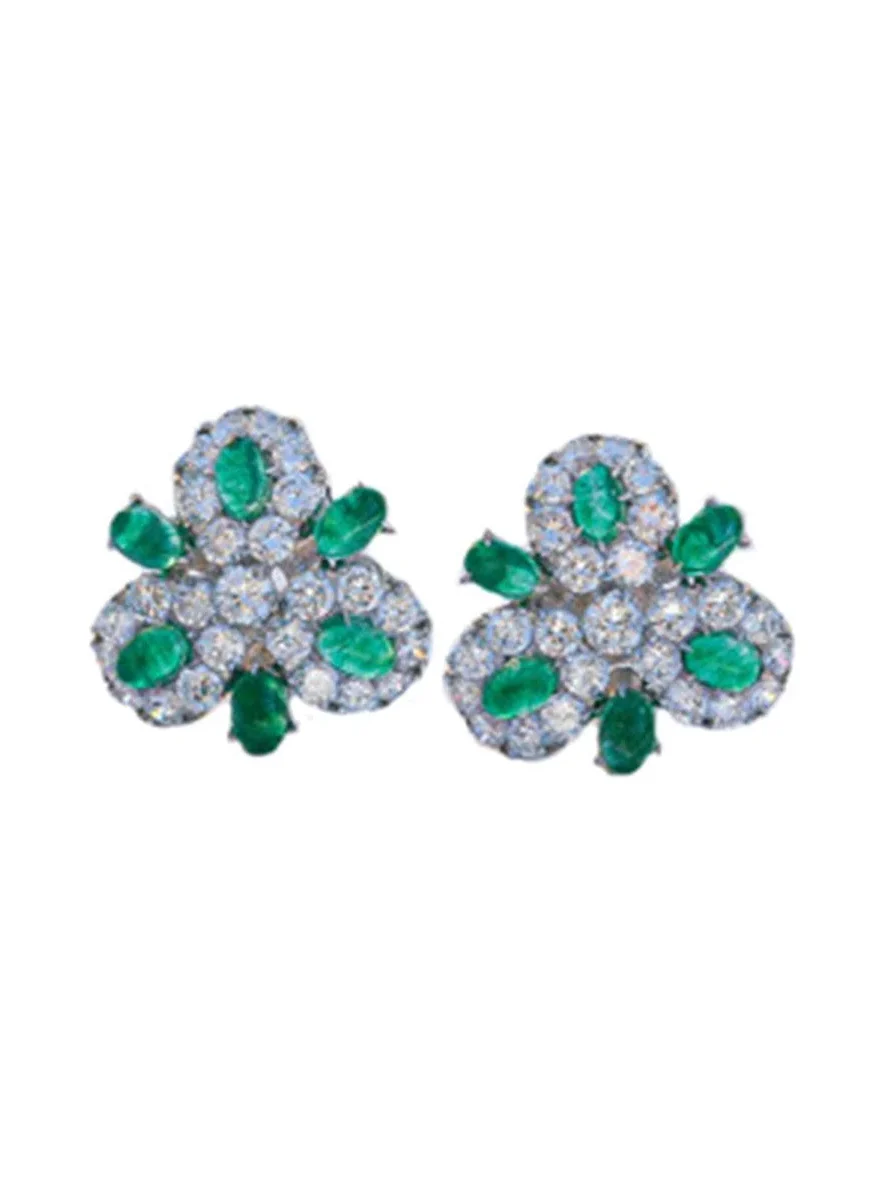 Emerald Cabochon Cluster Earrings Emerald Cabochon Cluster Earrings