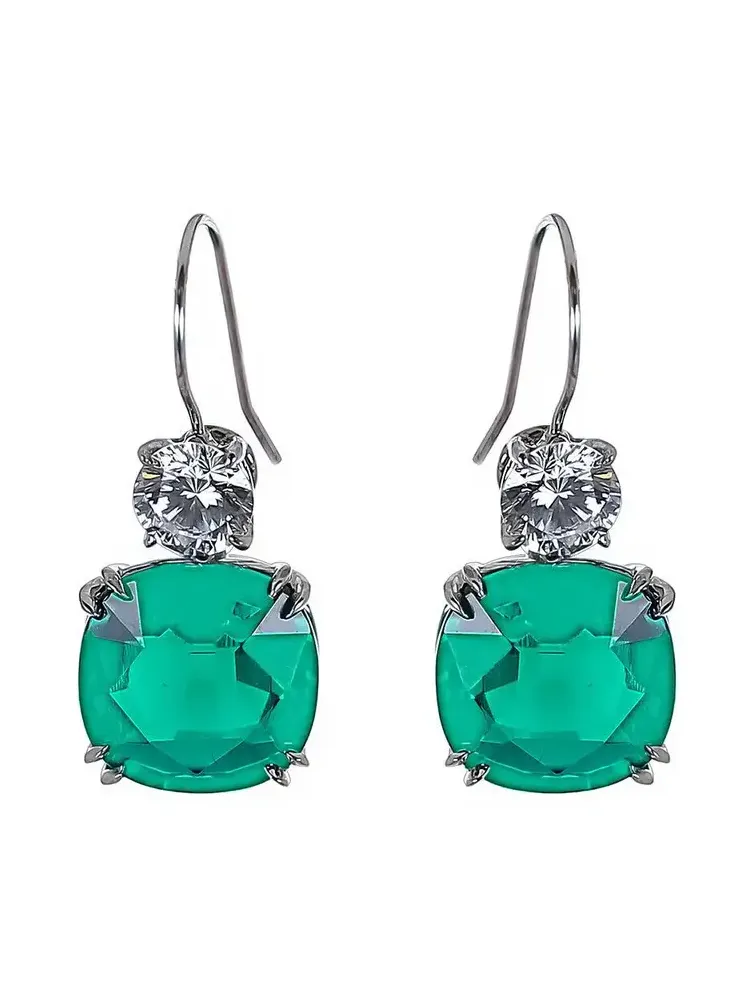 Emerald Cushion Round Earrings