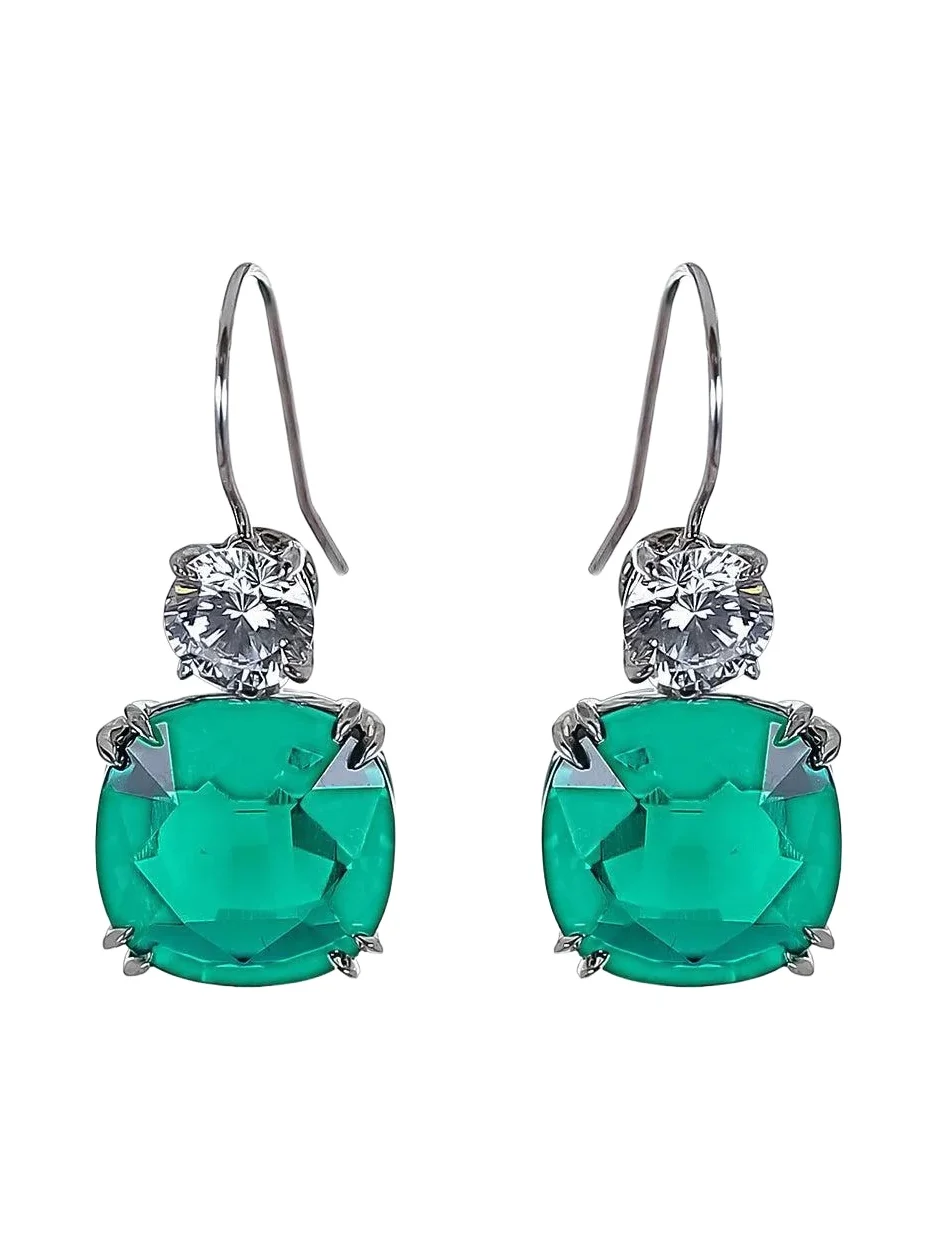 Emerald Cushion Round Earrings