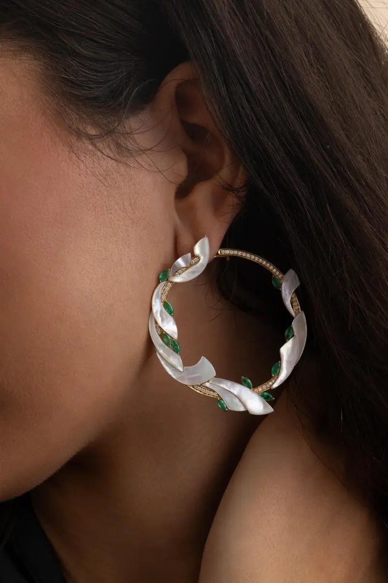Ananya Emerald Mogra Coronation Hoop Earrings | Thumbnail 4