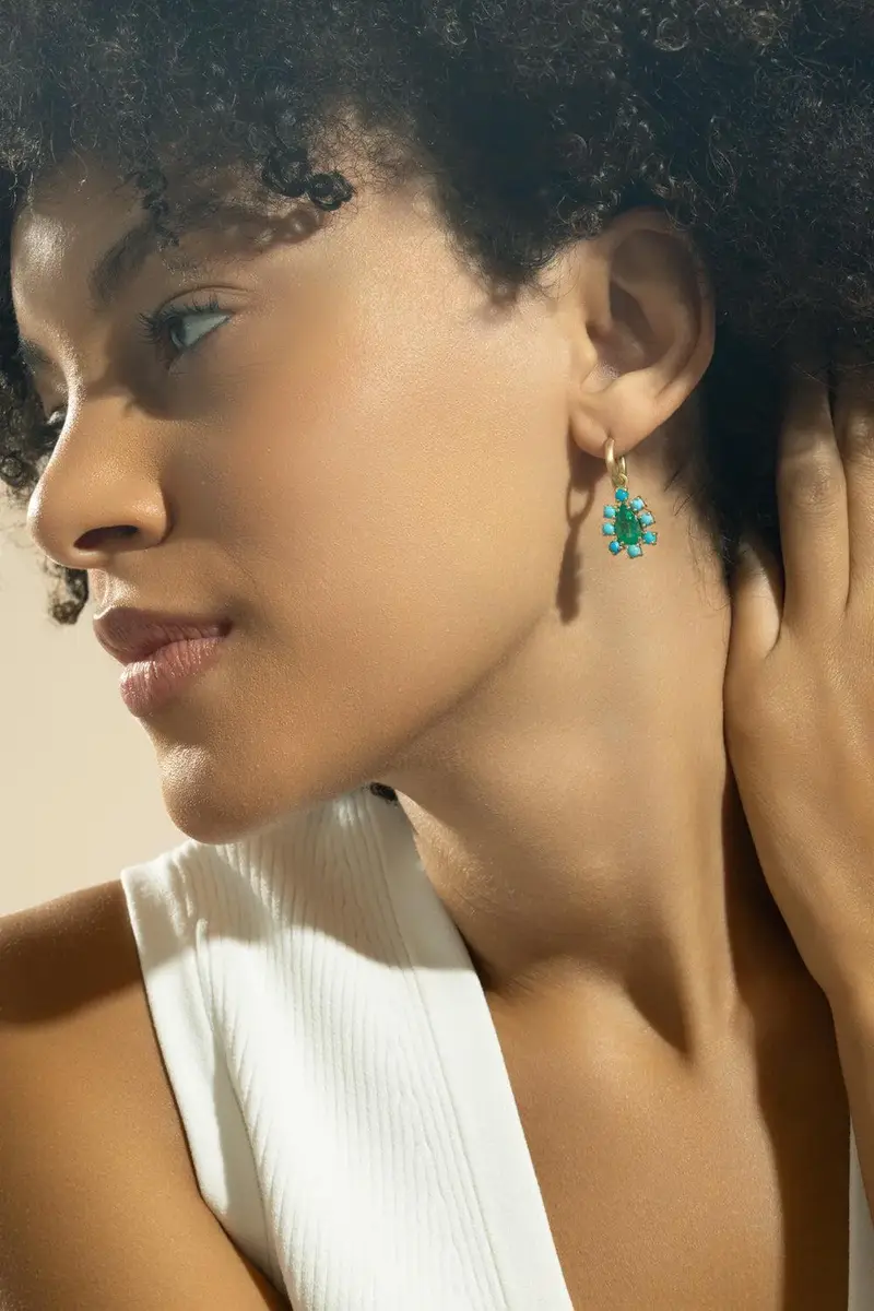 IRENE NEUWIRTH JEWELRY Emerald Turquoise Floret Gemmy Gem Earrings | Thumbnail 3 IRENE NEUWIRTH JEWELRY Emerald Turquoise Floret Gemmy Gem Earrings | Thumbnail 3
