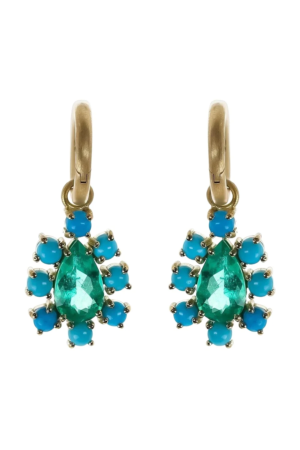 Emerald Turquoise Floret Gemmy Gem Earrings
