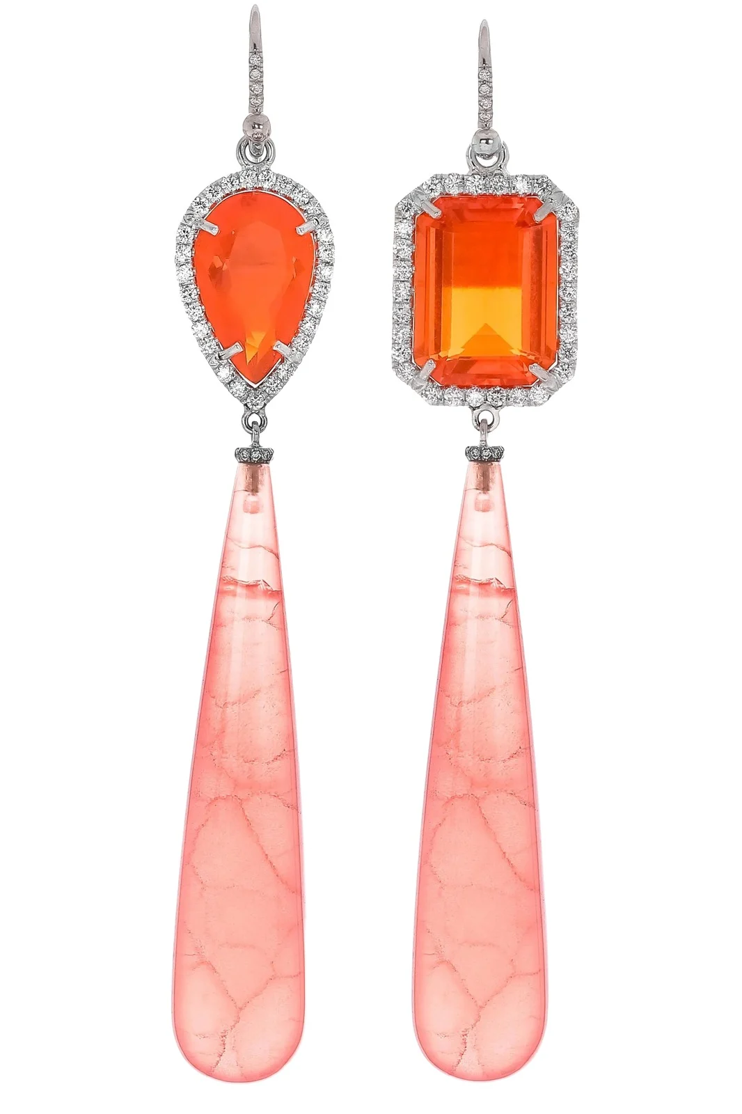 IRENE NEUWIRTH JEWELRY Fire Opal Rhodochrosite Drop Earrings