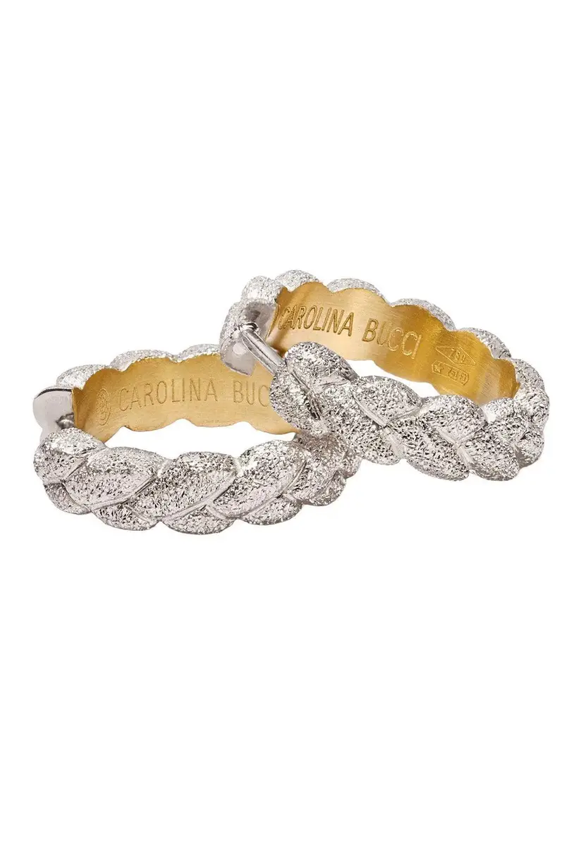 Carolina Bucci Florentine Finish Everyday Huggie Earrings -White Gold | Image 1 Carolina Bucci Florentine Finish Everyday Huggie Earrings -White Gold | Image 1