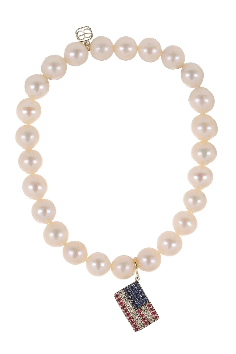 Sydney Evan Freshwater Pearl American Flag Charm Bracelet