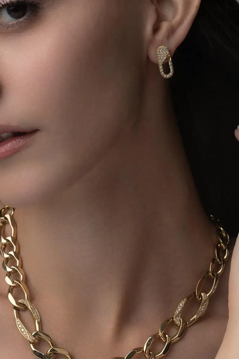 BIZZOTTO Full Diamond Link Earrings | Thumbnail 3