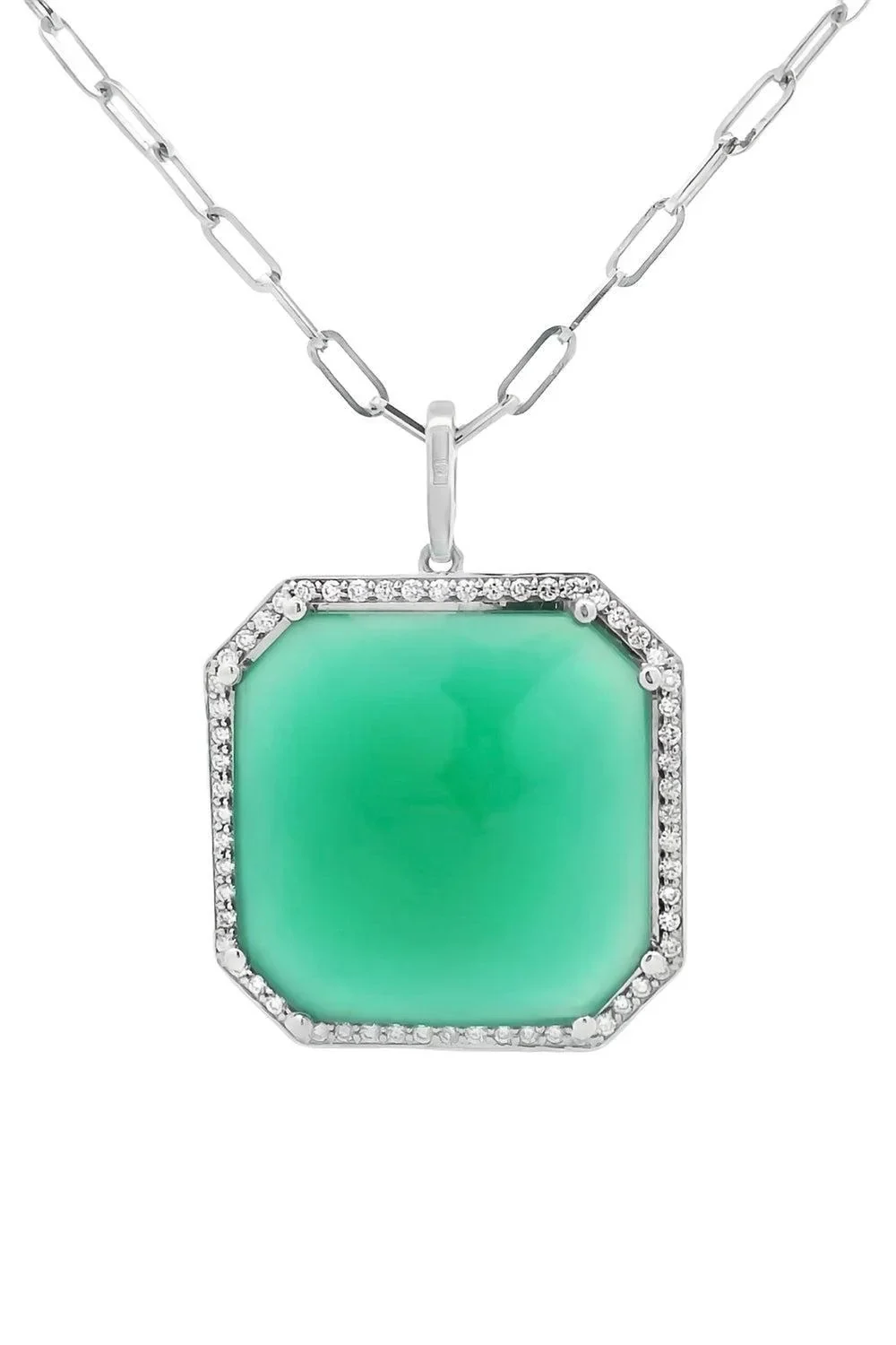 LISA NIK Green Agate Diamond Square Necklace