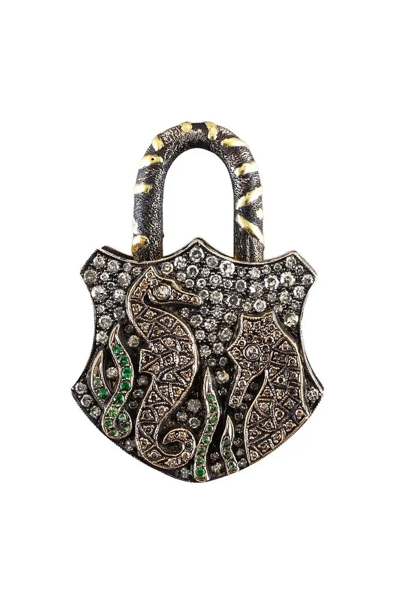 SEVAN BICAKCI Green Garnet Diamond Large Seahorse Padlock Pendant | Image 1 SEVAN BICAKCI Green Garnet Diamond Large Seahorse Padlock Pendant | Image 1