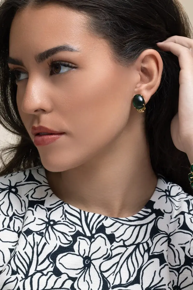 BOUNKIT JEWELRY Green Quartz Oval Cabochon Earrings | Thumbnail 2 BOUNKIT JEWELRY Green Quartz Oval Cabochon Earrings | Thumbnail 2