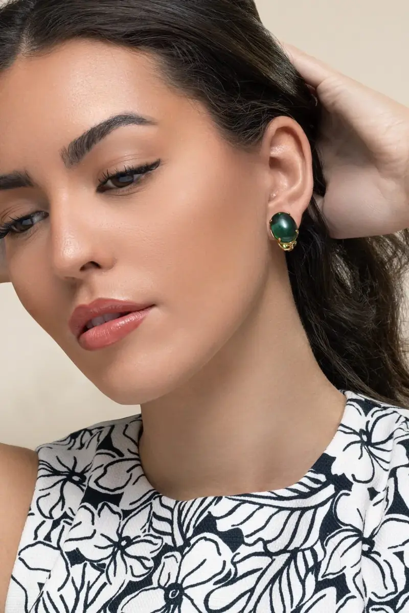 BOUNKIT JEWELRY Green Quartz Oval Cabochon Earrings | Thumbnail 3 BOUNKIT JEWELRY Green Quartz Oval Cabochon Earrings | Thumbnail 3
