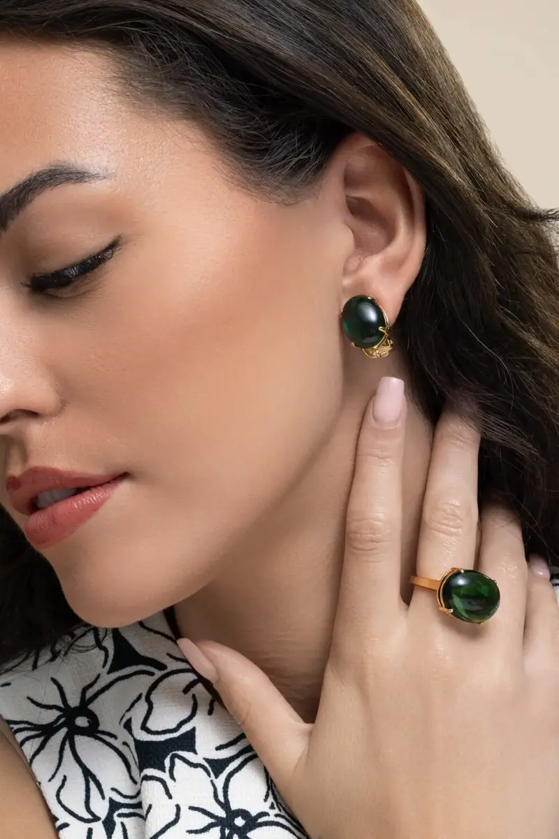 BOUNKIT JEWELRY Green Quartz Oval Cabochon Earrings | Thumbnail 4 BOUNKIT JEWELRY Green Quartz Oval Cabochon Earrings | Thumbnail 4