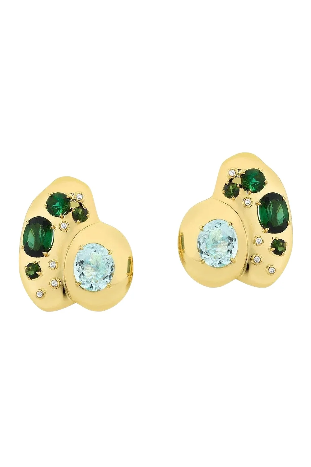Green Tourmaline Blue Topaz Rock Class Earrings