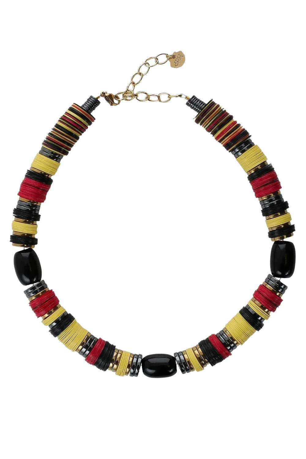Japiur Red Black Yellow African Beaded Necklace Japiur Red Black Yellow African Beaded Necklace