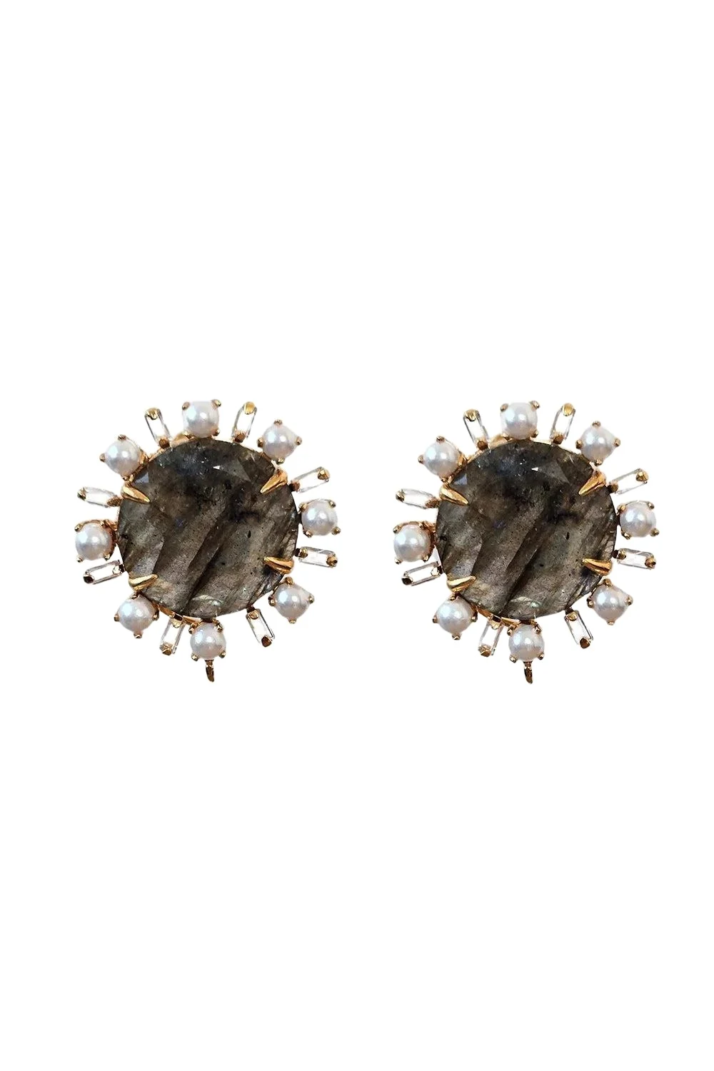 BOUNKIT JEWELRY Labradorite Pearl Anya Stud Earrings