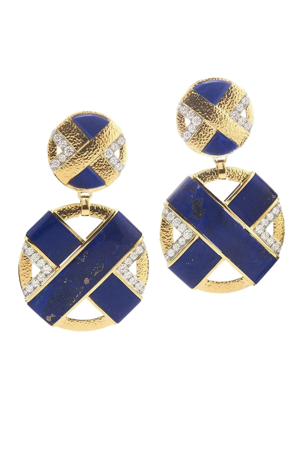 Lapis Lazuli Diamond Hammered XO Earrings