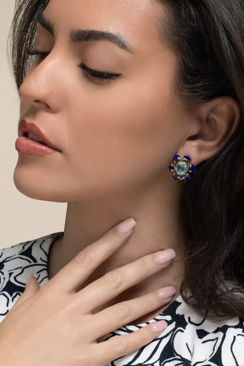 BOUNKIT JEWELRY Lapis Quartz Ariadne Earrings | Thumbnail 3 BOUNKIT JEWELRY Lapis Quartz Ariadne Earrings | Thumbnail 3