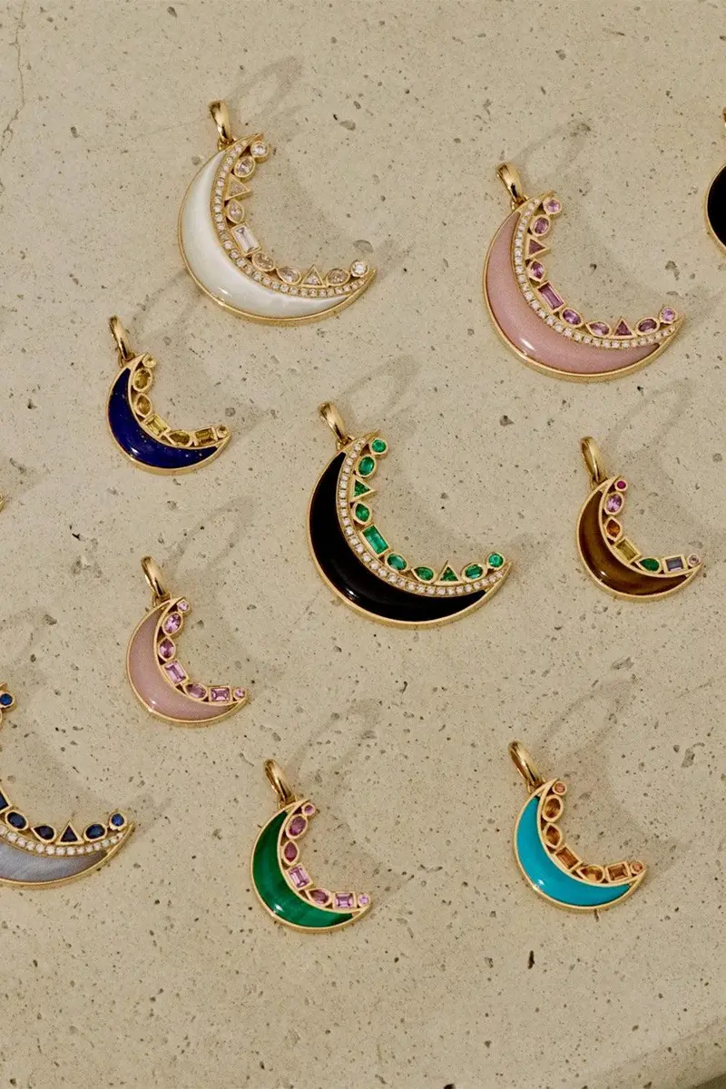 Sorellina Lapis Yellow Sapphire Mini Crescent Moon Inlay Pendant | Thumbnail 3
