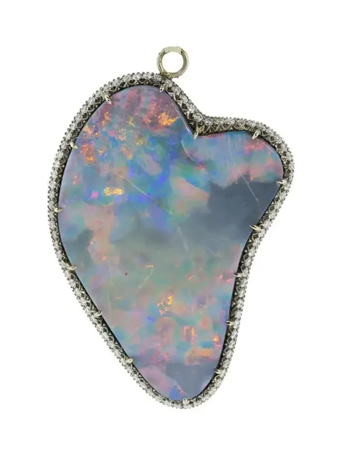 Large Opal Round Brilliant Cut Diamond Pendant Large Opal Round Brilliant Cut Diamond Pendant
