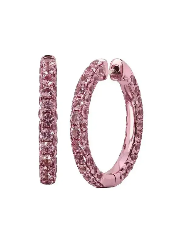 Large Sapphire Pink Rhodium 3 Sided Hoop Earrings Large Sapphire Pink Rhodium 3 Sided Hoop Earrings