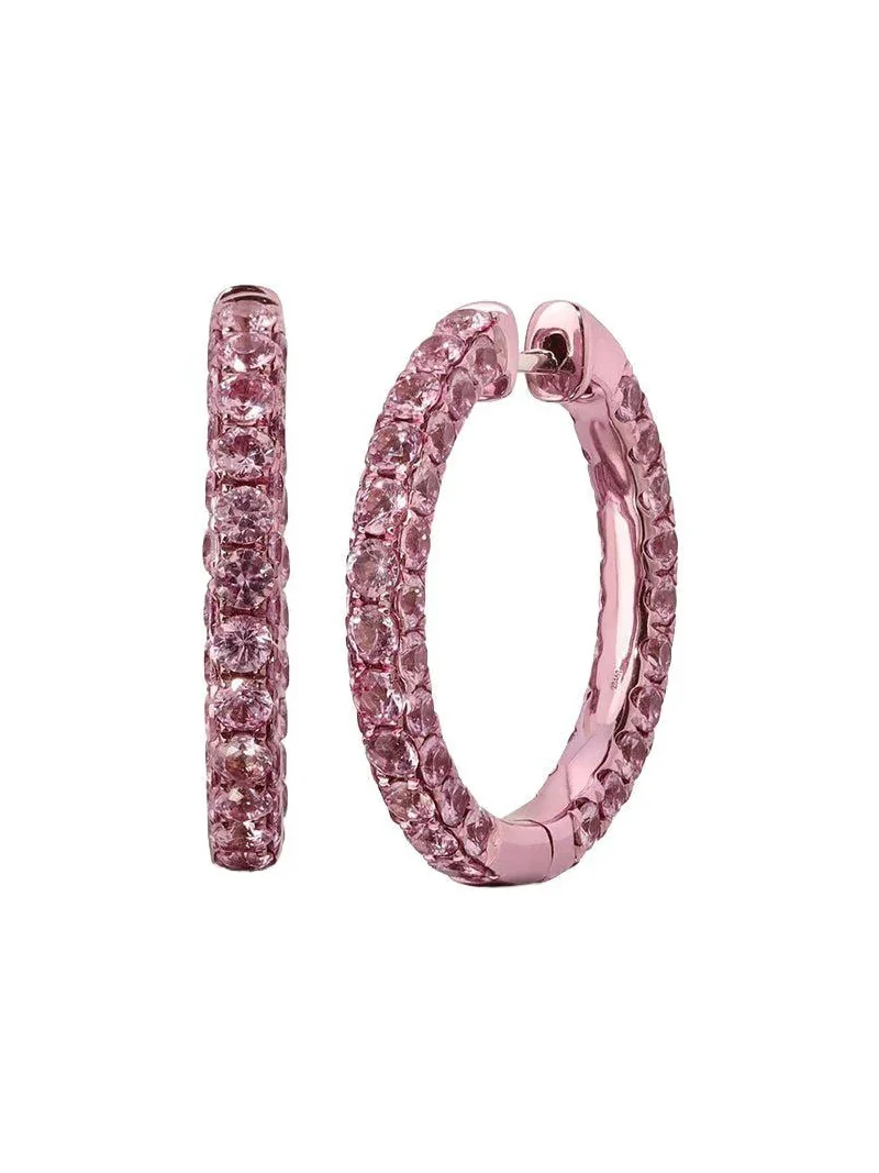 Large Sapphire Pink Rhodium 3 Sided Hoop Earrings Large Sapphire Pink Rhodium 3 Sided Hoop Earrings
