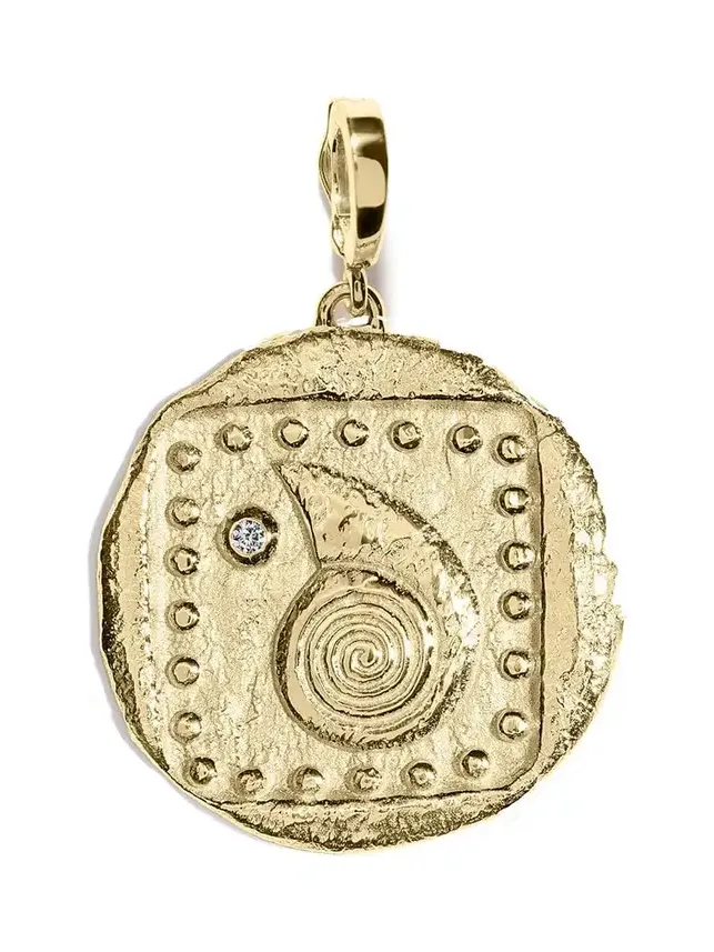 Large Spiral Seashell Diamond Coin Charm