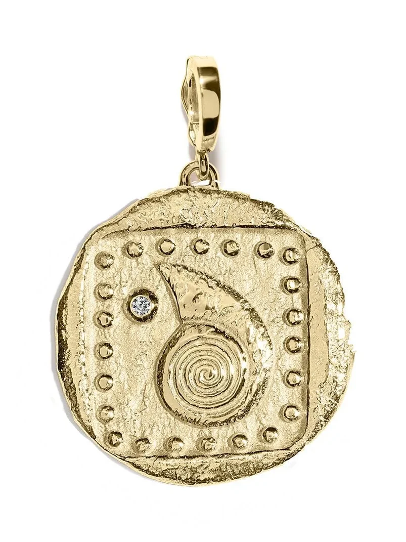 Large Spiral Seashell Diamond Coin Charm