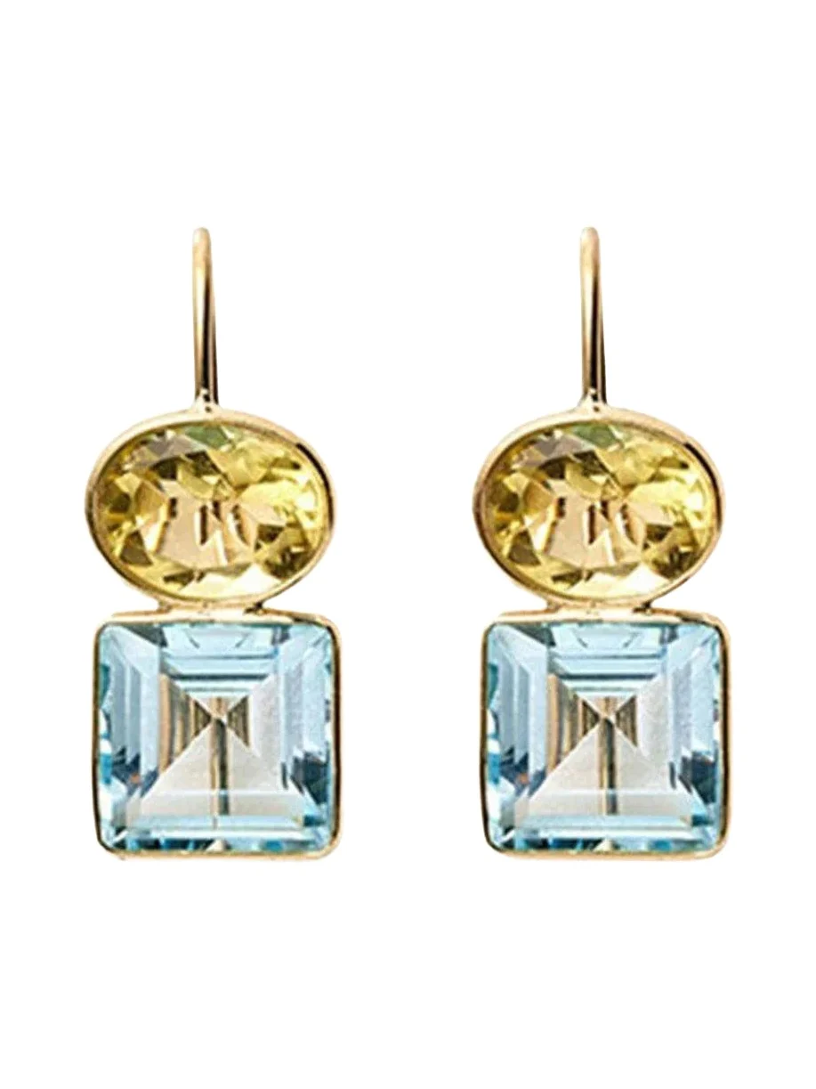 LIZZIE FORTUNATO FINE Lemon Quartz and Sky Topaz Duo Earrings