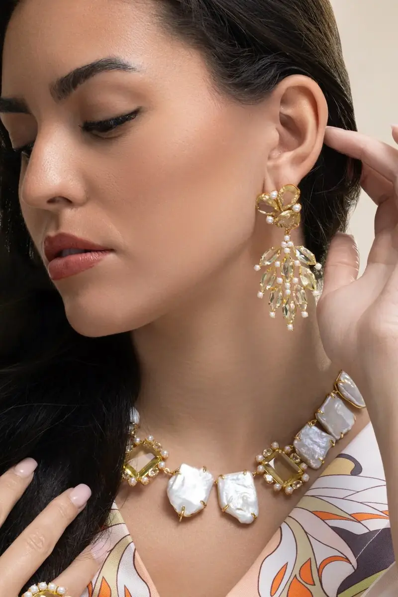 BOUNKIT JEWELRY Lemon Quartz Pearl Adeline Earrings | Thumbnail 3 BOUNKIT JEWELRY Lemon Quartz Pearl Adeline Earrings | Thumbnail 3