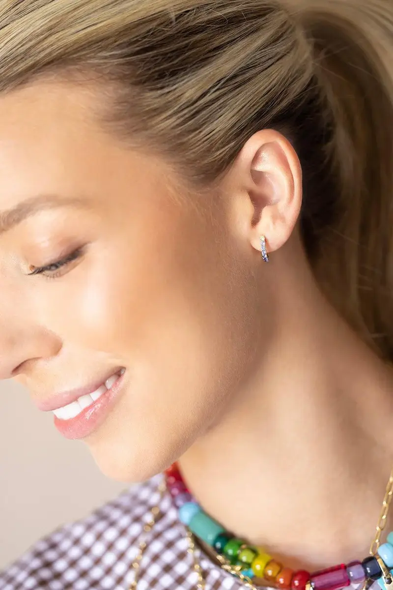 Robinson Pelham Midi Blue Sapphire Diamond Hoop Earrings | Thumbnail 2