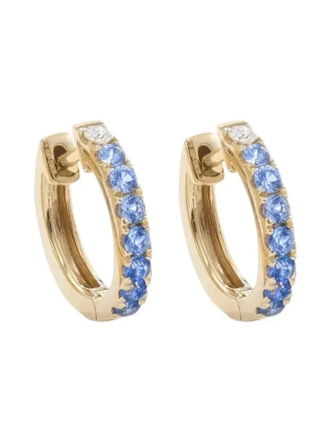 Midi Blue Sapphire Diamond Hoop Earrings