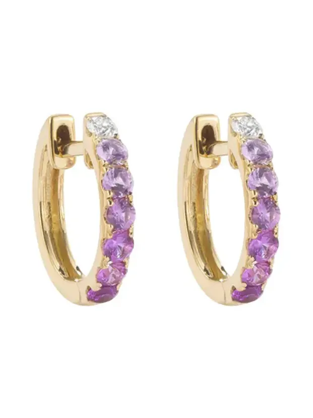 Midi Pink Sapphire Diamond Hoop Earrings