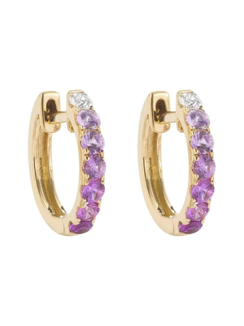 Midi Pink Sapphire Diamond Hoop Earrings