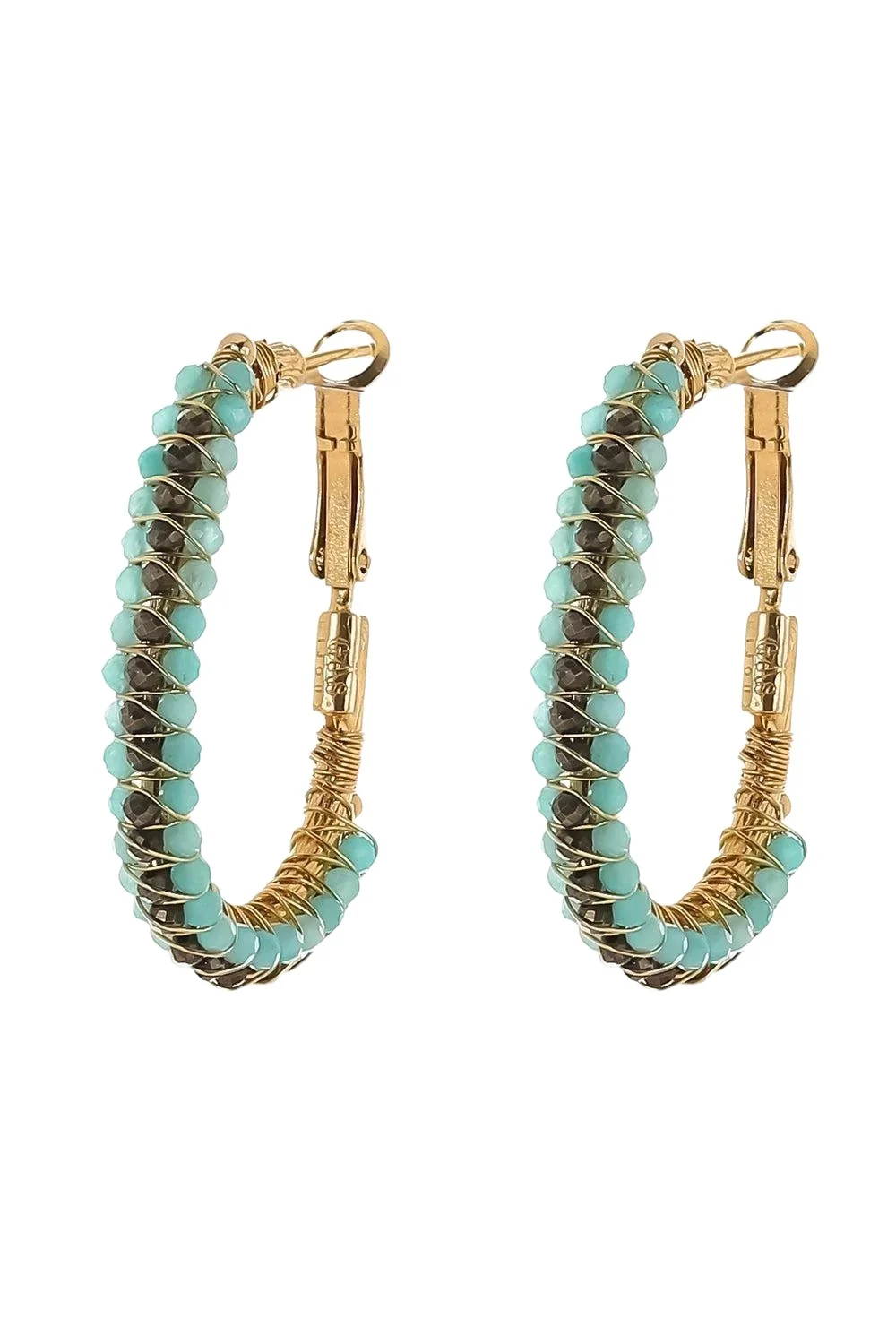 Gas Bijoux Mixed Green Beaded Lyre Earrings