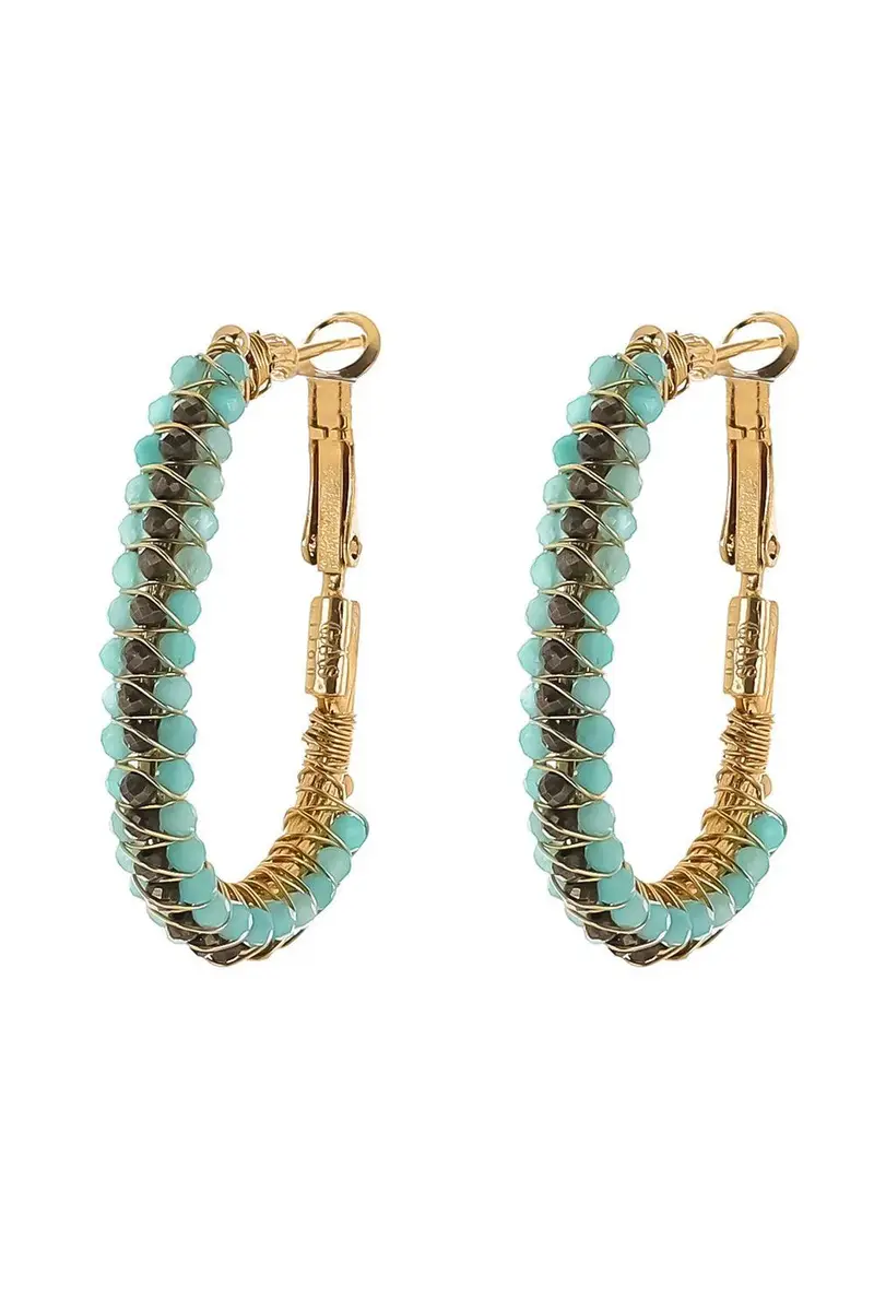 Gas Bijoux Mixed Green Beaded Lyre Earrings | Image 1 Gas Bijoux Mixed Green Beaded Lyre Earrings | Image 1