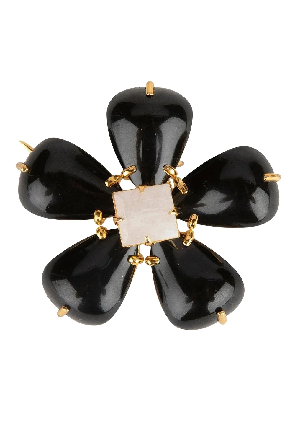 BOUNKIT JEWELRY Moonstone Black Agate Claudine Pin Pendant